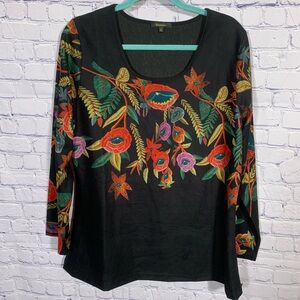 Radzoli Womens Scoop Neck Dark Floral Top Long Sleeves Size XL Cottagecore Fairy